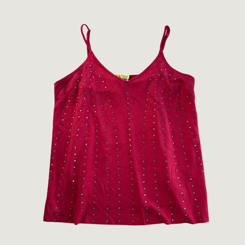 Vocal Rhinestone Cami Womens Red Y2K Faux Suede Top